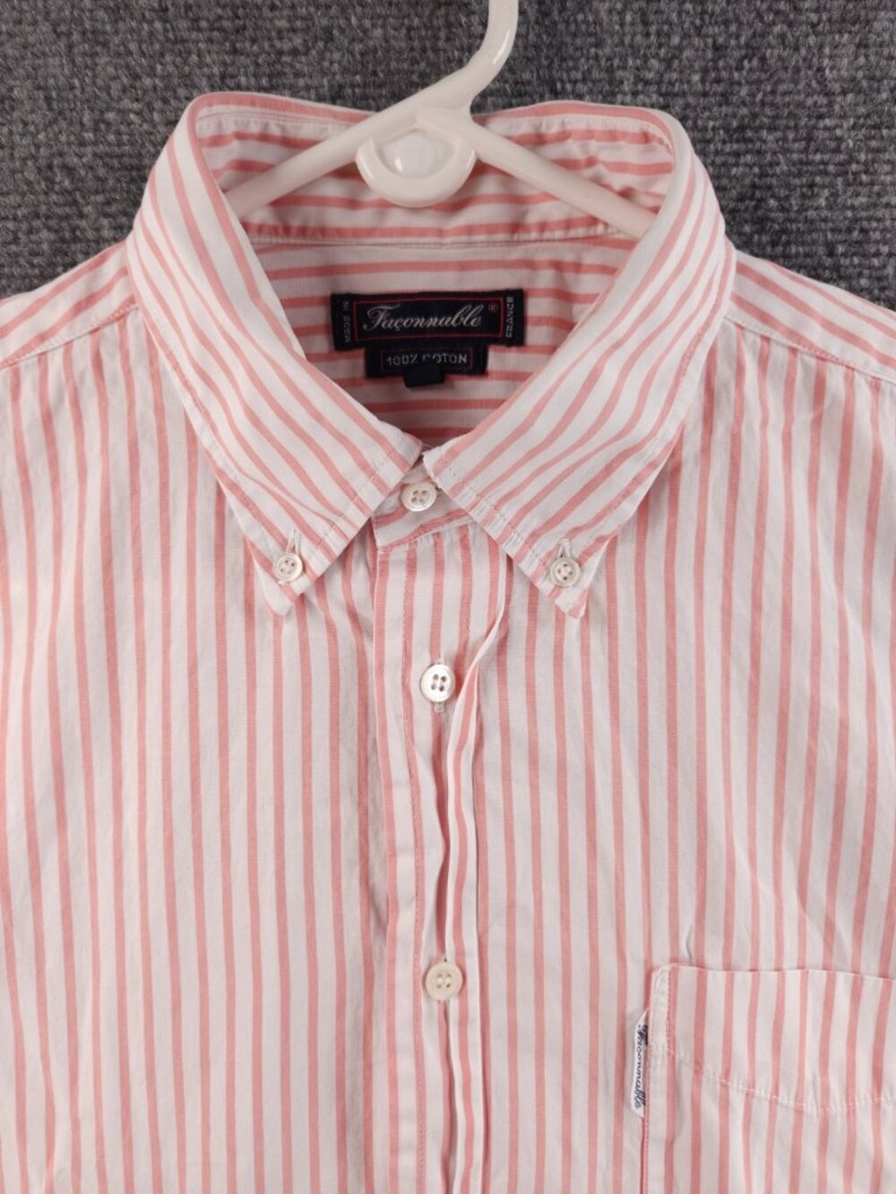 Faconnable Pink Striped France Button-Down Cotton Short Sleeve 4 Shirt Men Adult